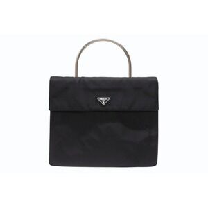 PRADA Handbag Triangle Logo Metal Handle Tessuto Black